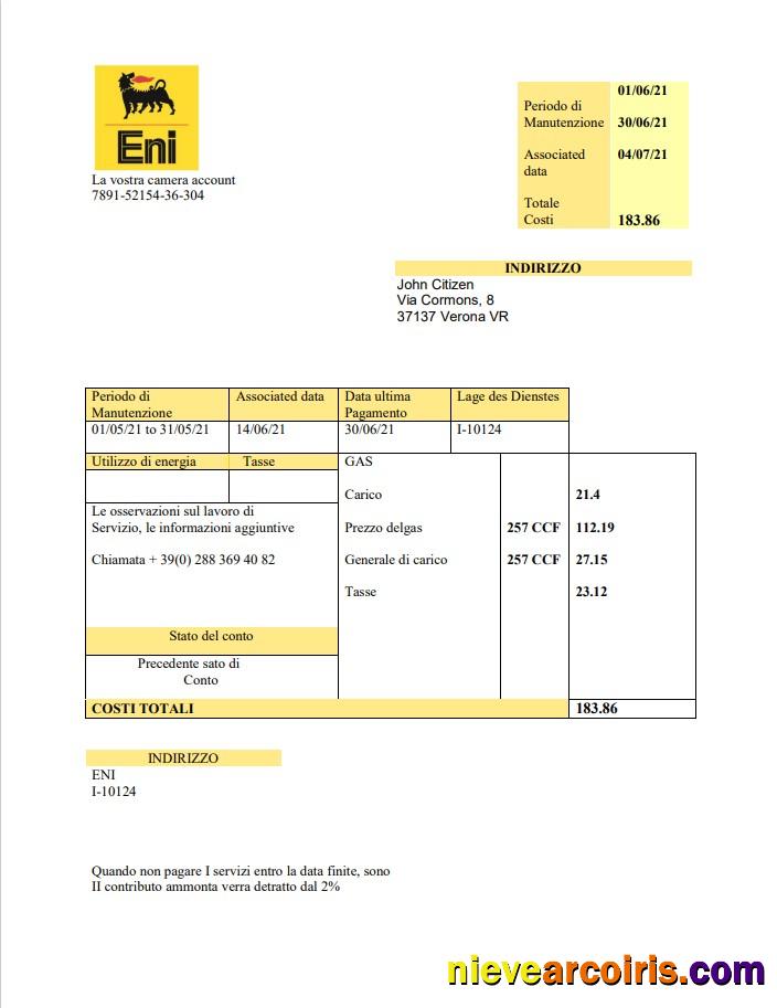 Italy Gas utility bill